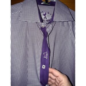 Bugatchi Men's Purple‎ Gingham Checkered Long Sleeve Button Down Shirt
